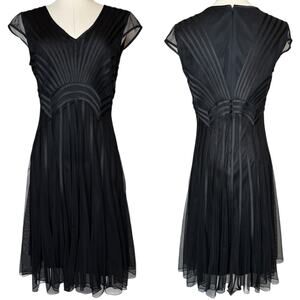Derhy Fit and Flare Cap Sleeve Black Dress Mesh Ribbon, size Medium